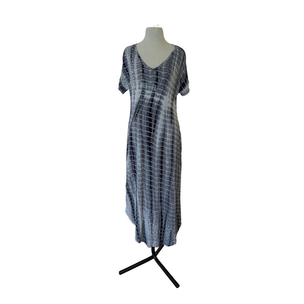 Unbranded Tie Dye Maxi Dress Women S Grey White V-Neck High-Low‎ Boho Casual